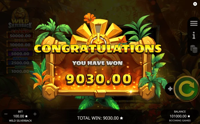 Wild Silverback - συνολική νίκη του γύρου Free Spins